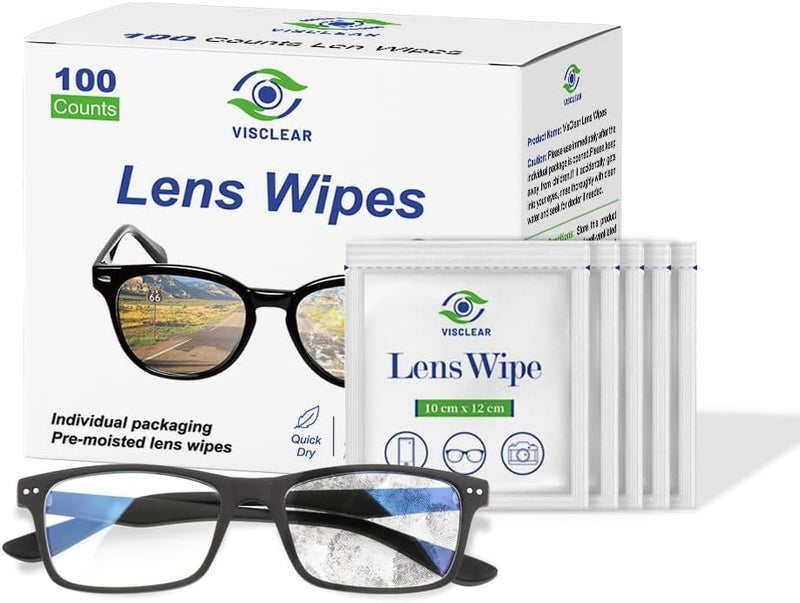 VisClear Lens Wipes for Eyeglasses, 100 counts, Ocean Scent, Individually Wrapped, Glasses Wipes, Safe for Eye Glasses,Camera Lens & Electronic Screens - Image 1